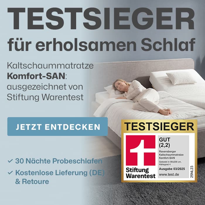Komfort-SAN Matratze -Testsieger Stiftung Warentest – Note 2,2 (Ausgabe 3/2025, getestet: 90x200 cm, Härtegrad H4)