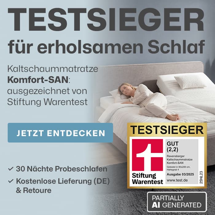 Komfort-SAN Matratze -Testsieger Stiftung Warentest – Note 2,2 (Ausgabe 3/2025, getestet: 90x200 cm, Härtegrad H4)