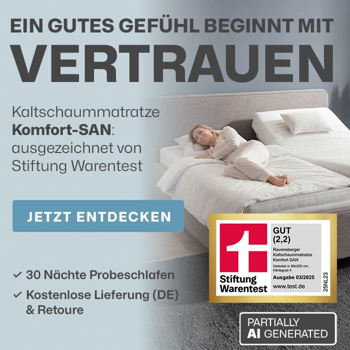 Komfort-SAN Matratze -TTestsieger Stiftung Warentest – Note 2,2 (Ausgabe 3/2025, getestet: 90x200 cm, Härtegrad H4)