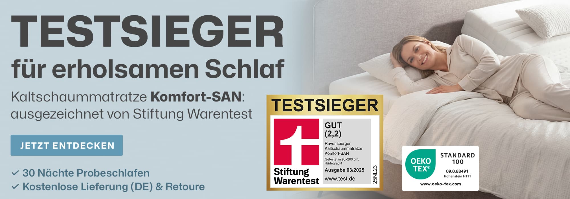Komfort-SAN Matratze - Testsieger Stiftung Warentest – Note 2,2 (Ausgabe 3/2025, getestet: 90x200 cm, Härtegrad H4)