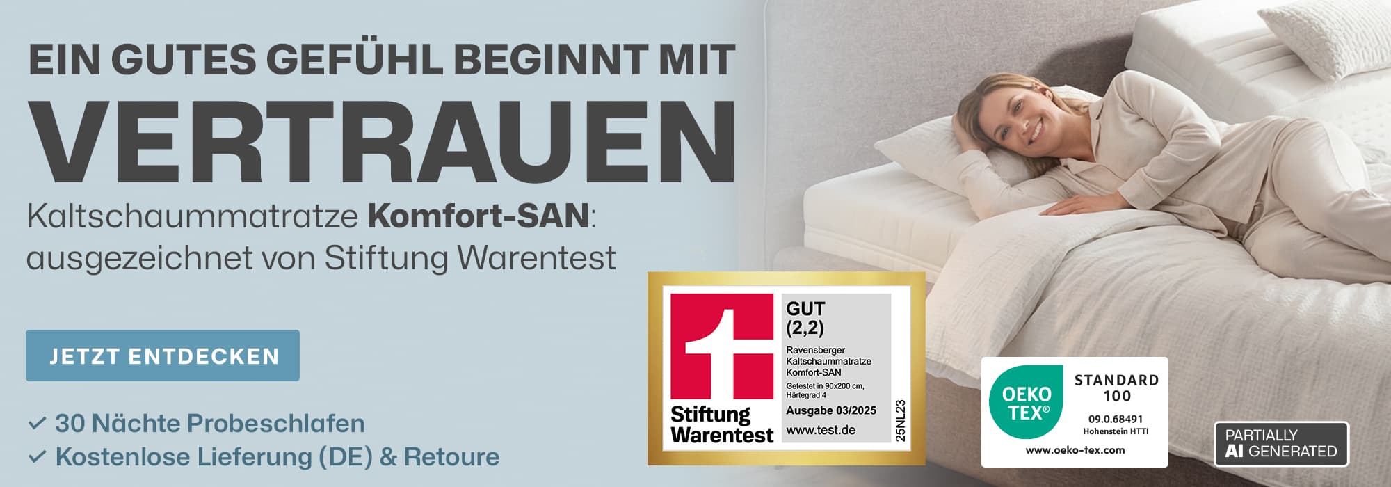 Komfort-SAN Matratze - Testsieger Stiftung Warentest – Note 2,2 (Ausgabe 3/2025, getestet: 90x200 cm, Härtegrad H4)